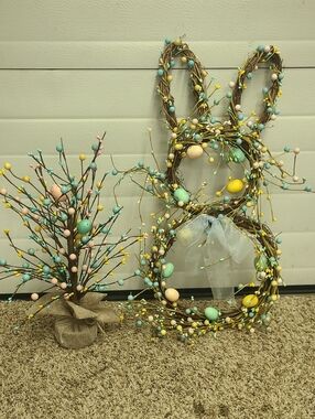 Easter Bunny Wreath with Pastel Egg Accents